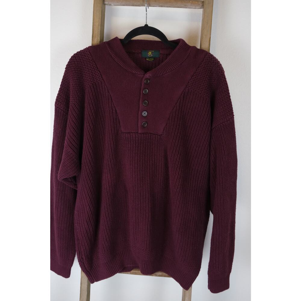 Vintage 90's Club Room Knit 1/4 Button Maroon - Mens Size L